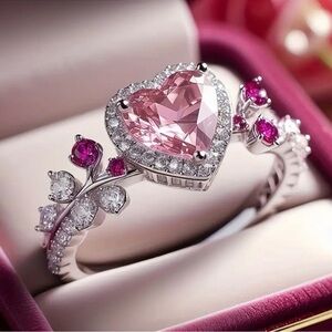 Pink Heart Ring with Silver and Red Accents. (Box not included)